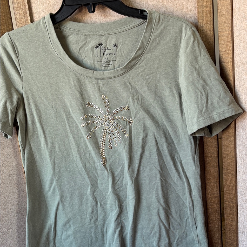 Palm Grove Palm Tree Embellished Women's Top Petite Small